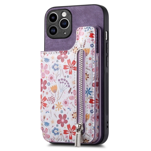 

For iPhone 11 Pro Retro Painted Zipper Wallet Back Phone Case(Purple)