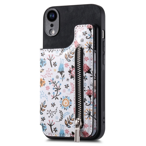 

For iPhone XR Retro Painted Zipper Wallet Back Phone Case(Black)