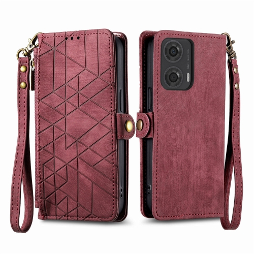 

For Motorola Moto G24 Geometric Zipper Wallet Side Buckle Leather Phone Case(Red)