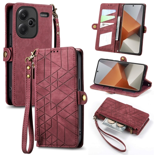 

For Xiaomi Redmi Note 13 Pro+ Geometric Zipper Wallet Side Buckle Leather Phone Case(Red)