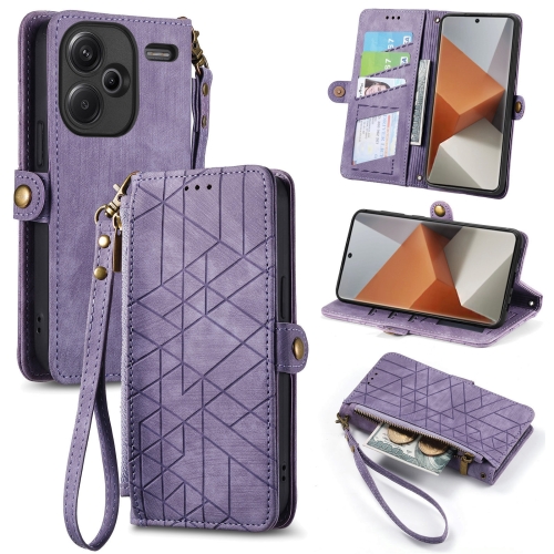 

For Xiaomi Redmi Note 13 Pro+ Geometric Zipper Wallet Side Buckle Leather Phone Case(Purple)