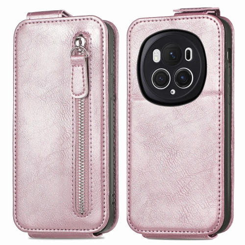 

For Honor Magic6 Pro Zipper Wallet Vertical Flip Leather Phone Case(Pink)
