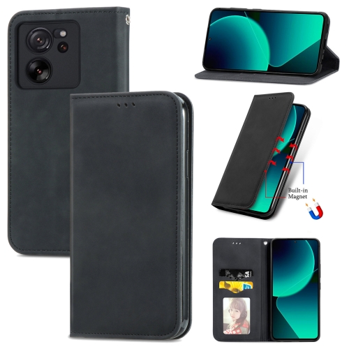 

For Xiaomi 13T / 13T Pro Retro Skin Feel Magnetic Flip Leather Phone Case(Black)