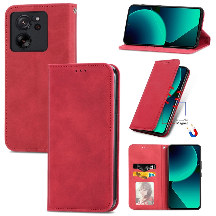 

For Xiaomi 13T / 13T Pro Retro Skin Feel Magnetic Flip Leather Phone Case(Red)