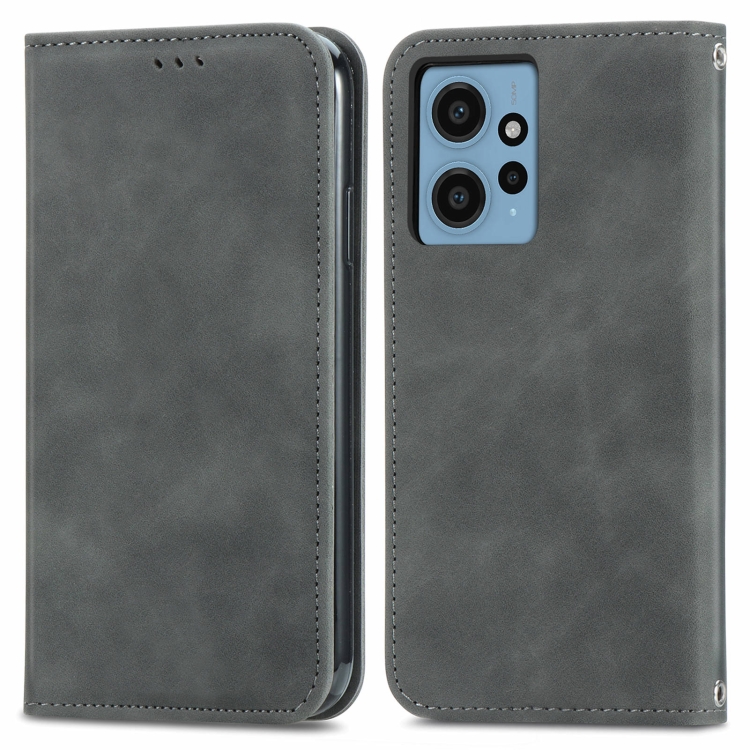 

For Xiaomi Redmi Note 12 4G Retro Skin Feel Magnetic Flip Leather Phone Case(Grey)
