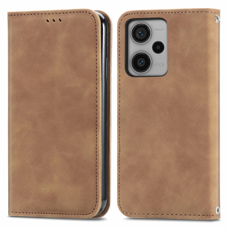 

For Xiaomi Redmi Note 12 Pro+ 5G Retro Skin Feel Magnetic Flip Leather Phone Case(Brown)