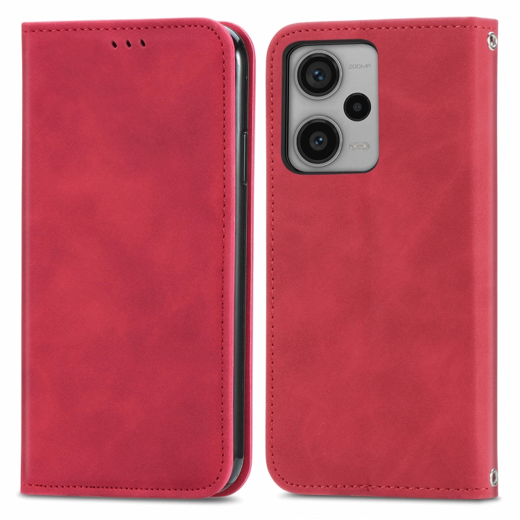 

For Xiaomi Redmi Note 12 Pro+ 5G Retro Skin Feel Magnetic Flip Leather Phone Case(Red)