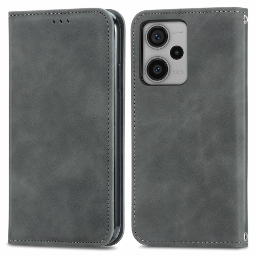 

For Xiaomi Redmi Note 12 Pro+ 5G Retro Skin Feel Magnetic Flip Leather Phone Case(Grey)