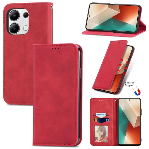 For Xiaomi Redmi Note 13 4G Retro Skin Feel Magnetic Flip Leather Phone Case(Red) lazarr islim case для samsung galaxy tab 3 7 0 красный