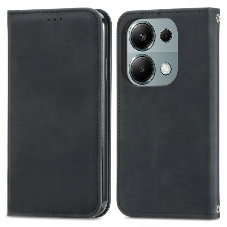 

For Xiaomi Redmi Note 13 Pro 4G Retro Skin Feel Magnetic Flip Leather Phone Case(Black)