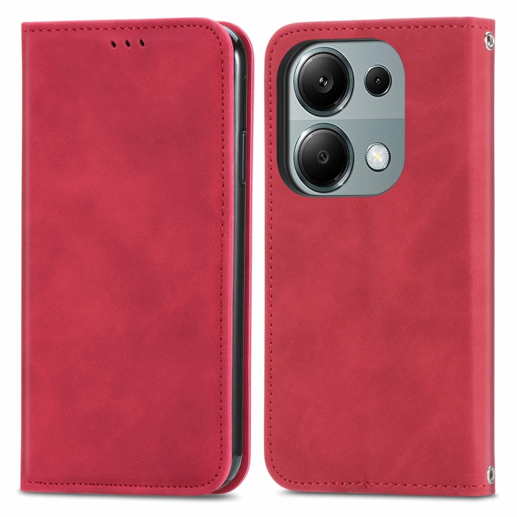 

For Xiaomi Redmi Note 13 Pro 4G Retro Skin Feel Magnetic Flip Leather Phone Case(Red)