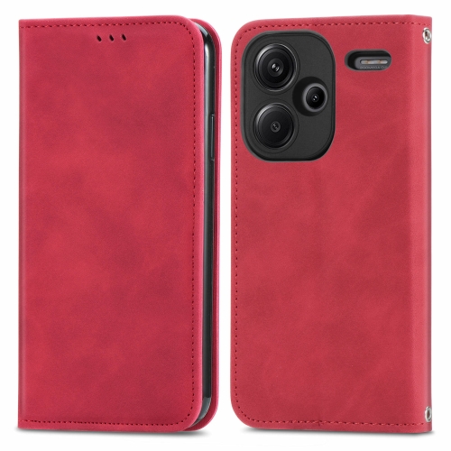 

For Xiaomi Redmi Note 13 Pro+ 5G Retro Skin Feel Magnetic Flip Leather Phone Case(Red)