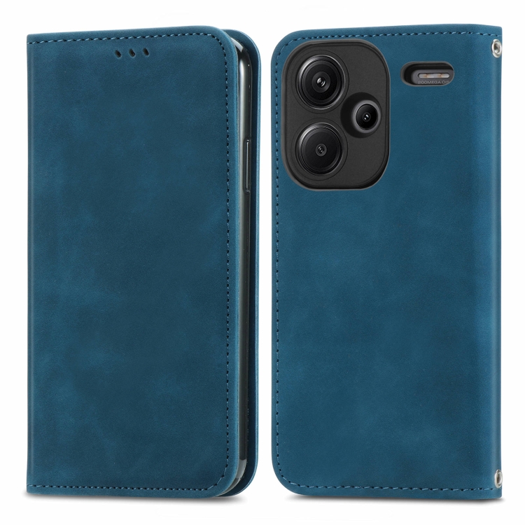 

For Xiaomi Redmi Note 13 Pro+ 5G Retro Skin Feel Magnetic Flip Leather Phone Case(Blue)