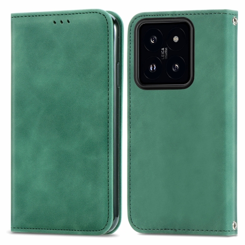 

For Xiaomi 14 Pro Retro Skin Feel Magnetic Flip Leather Phone Case(Green)