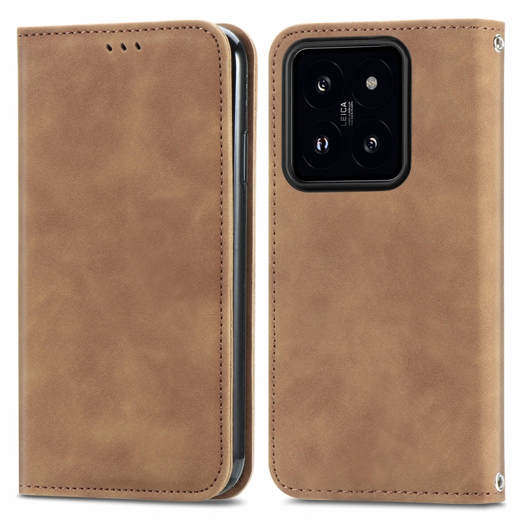 

For Xiaomi 14 Pro Retro Skin Feel Magnetic Flip Leather Phone Case(Brown)