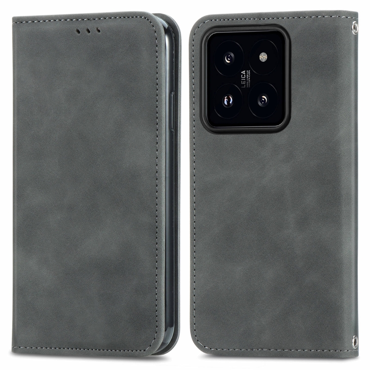 

For Xiaomi 14 Pro Retro Skin Feel Magnetic Flip Leather Phone Case(Grey)