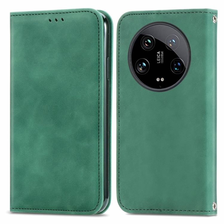 

For Xiaomi 14 Ultra Retro Skin Feel Magnetic Flip Leather Phone Case(Green)