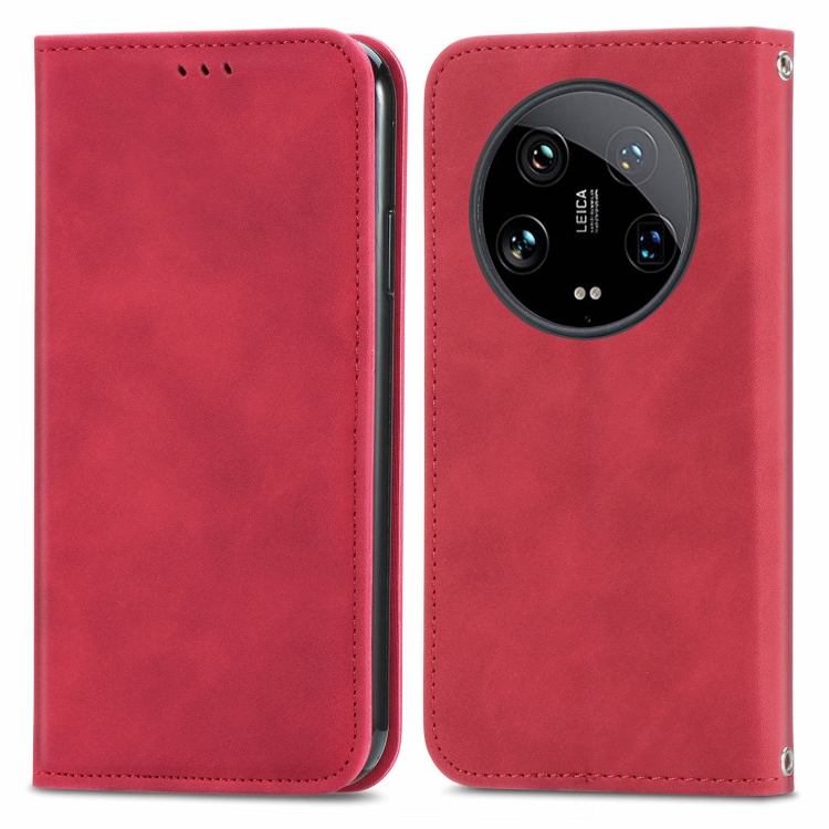 

For Xiaomi 14 Ultra Retro Skin Feel Magnetic Flip Leather Phone Case(Red)