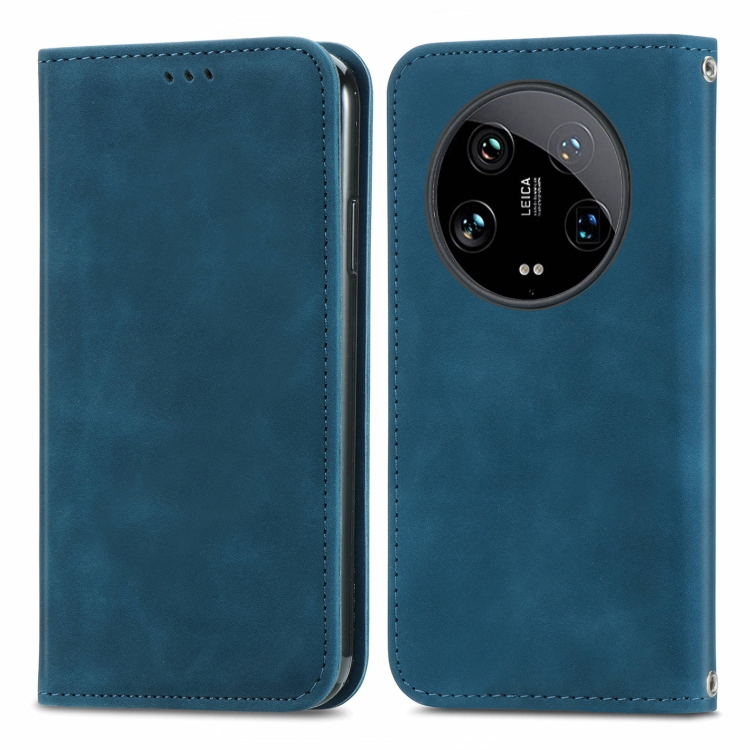

For Xiaomi 14 Ultra Retro Skin Feel Magnetic Flip Leather Phone Case(Blue)