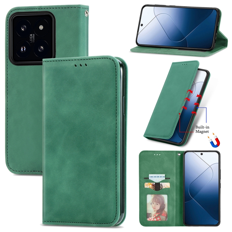 

For Xiaomi 14 Retro Skin Feel Magnetic Flip Leather Phone Case(Green)