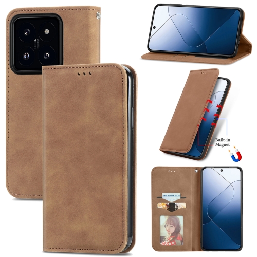 

For Xiaomi 14 Retro Skin Feel Magnetic Flip Leather Phone Case(Brown)