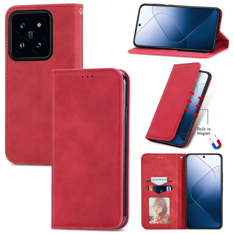

For Xiaomi 14 Retro Skin Feel Magnetic Flip Leather Phone Case(Red)
