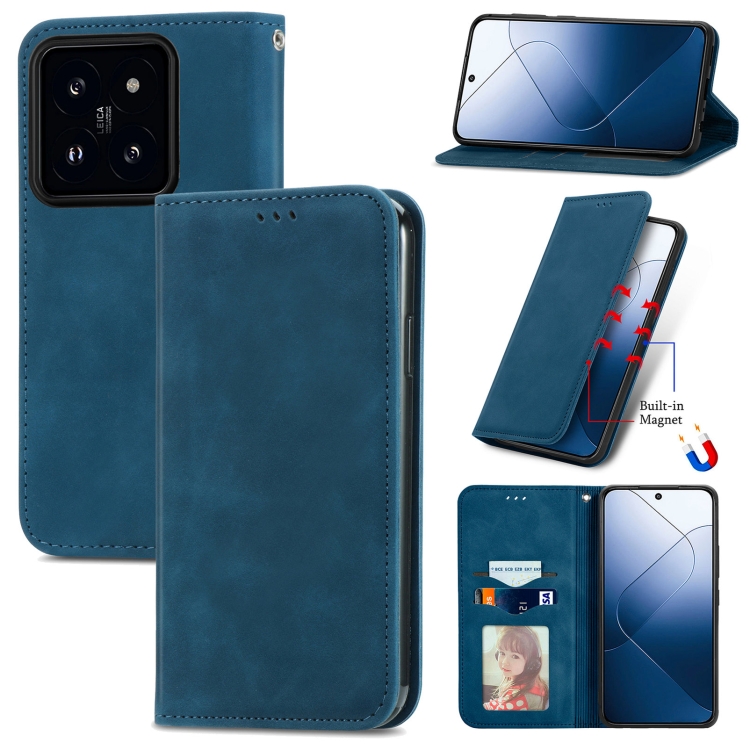 

For Xiaomi 14 Retro Skin Feel Magnetic Flip Leather Phone Case(Blue)