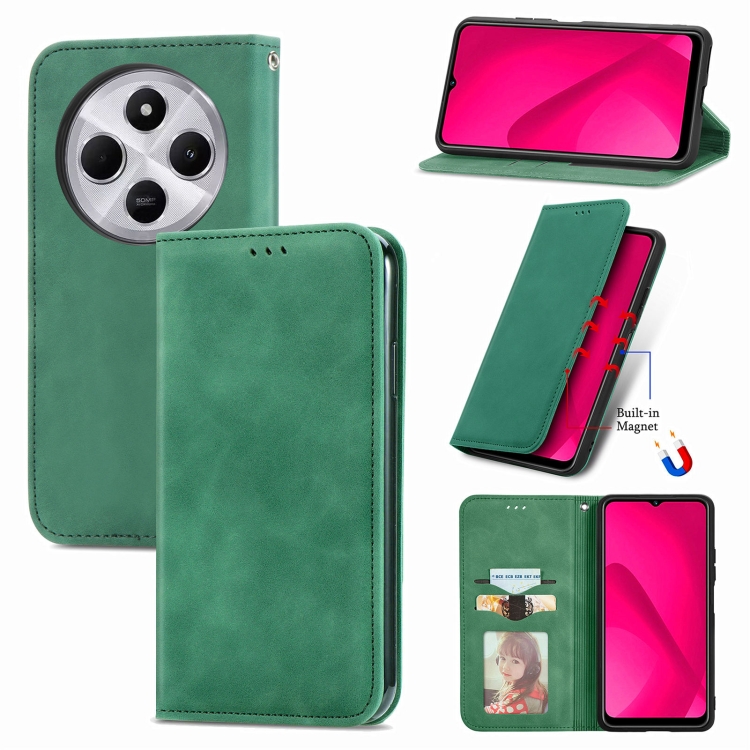 

For Xiaomi Redmi 14C Retro Skin Feel Magnetic Flip Leather Phone Case(Green)