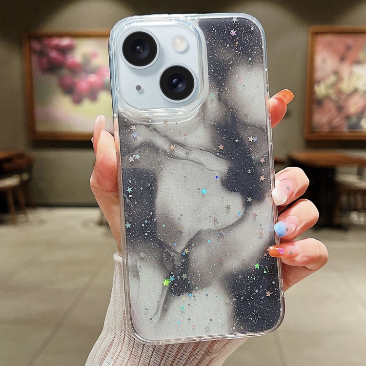 

For iPhone 15 Ink Smudged Glitter TPU Phone Case(Black)