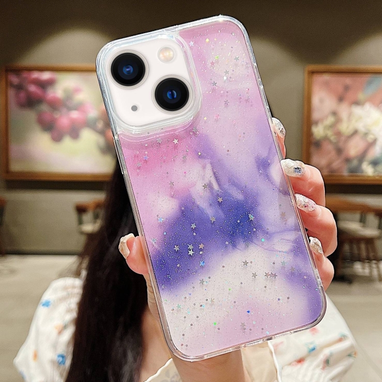 

For iPhone 14 Plus Ink Smudged Glitter TPU Phone Case(Purple)