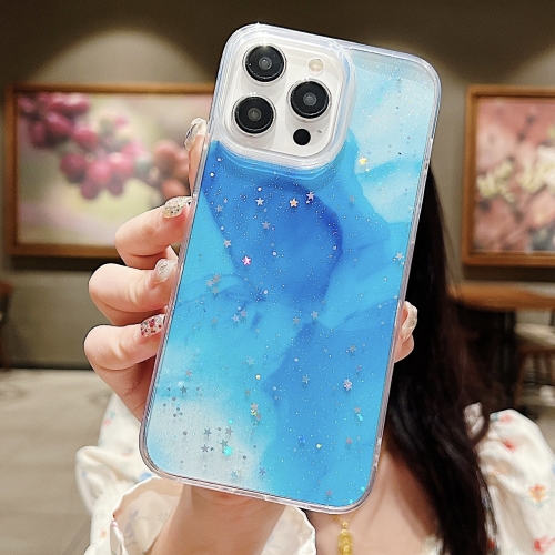 

For iPhone 13 Pro Max Ink Smudged Glitter TPU Phone Case(Blue)
