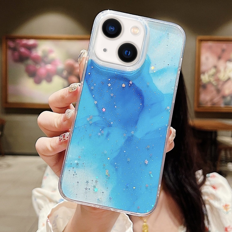 

For iPhone 13 Ink Smudged Glitter TPU Phone Case(Blue)