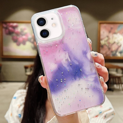 For iPhone 11 Ink Smudged Glitter TPU Phone Case(Purple)