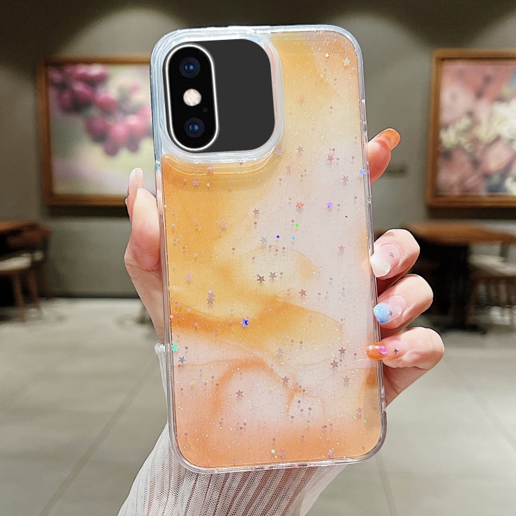 

For iPhone X / XS Ink Smudged Glitter TPU Phone Case(Yellow)