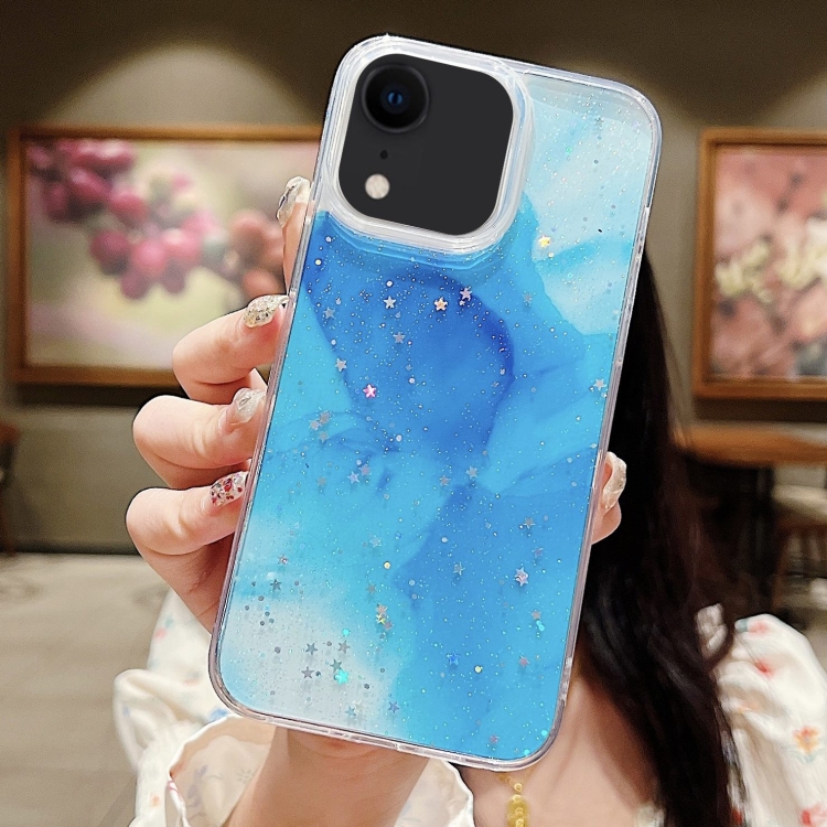 

For iPhone XR Ink Smudged Glitter TPU Phone Case(Blue)