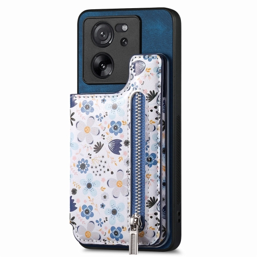 

For Xiaomi 12T / Redmi K50 Ultra Retro Painted Zipper Wallet Back Phone Case(Blue)