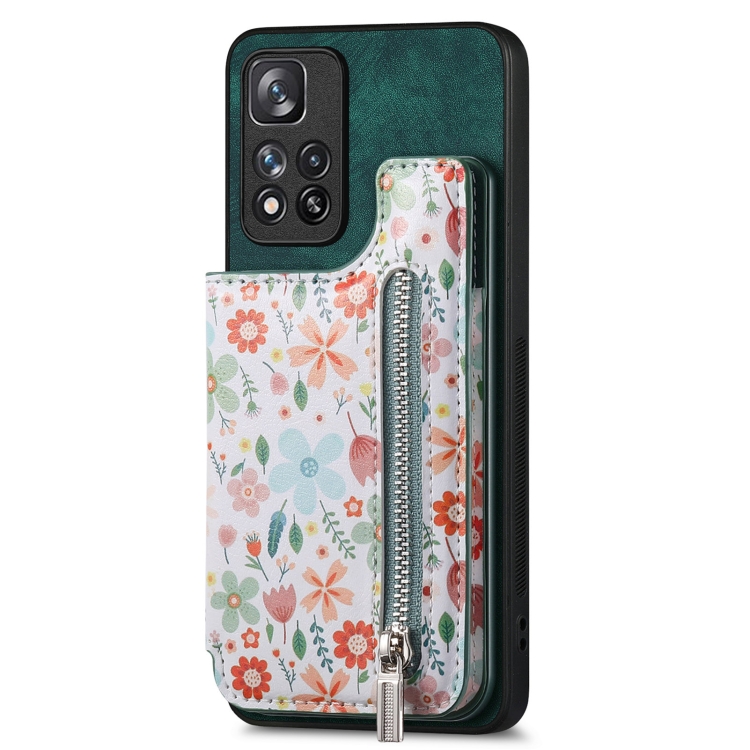 

For Redmi Note 9 Pro Max Retro Painted Zipper Wallet Back Phone Case(Green)