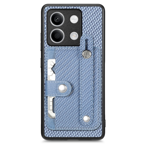 

For Xiaomi Redmi Note 13 Wristband Kickstand Card Wallet Back Phone Case with Tool Knife(Blue)