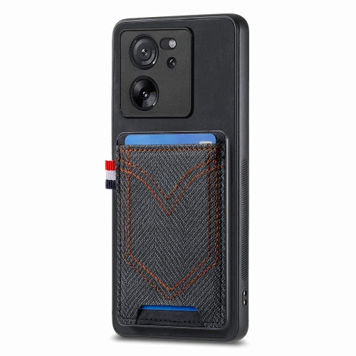 Para Xiaomi 13T / 13T Pro Funda para teléfono con piel de cuero con textura  vaquera y ranura para tarjeta (marrón)
