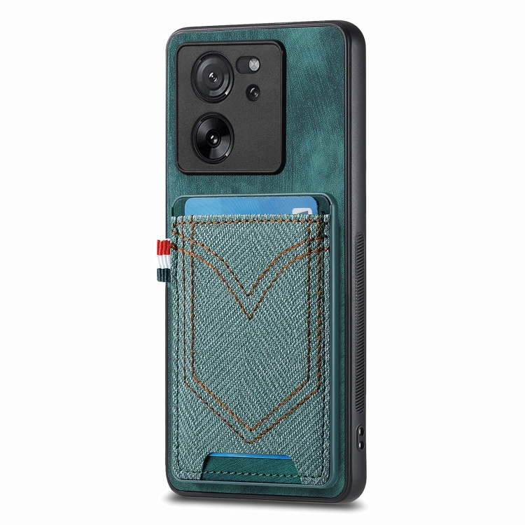 

For Xiaomi 13T / 13T Pro Denim Texture Leather Skin Phone Case with Card Slot(Green)