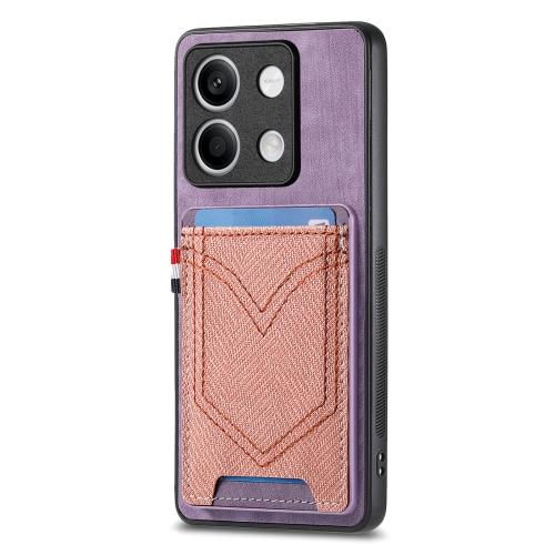 For Xiaomi Redmi Note 13 Denim Texture Leather Skin Phone Case with Card Slot(Purple) for iphone 15 skin feeling oil leather texture pu tpu phone case champagne