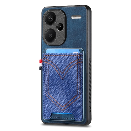 For Xiaomi Redmi Note 13 Pro+ Denim Texture Leather Skin Phone Case with Card Slot(Blue) for iphone 11 pro max skin feeling oil leather texture pu tpu phone case brown