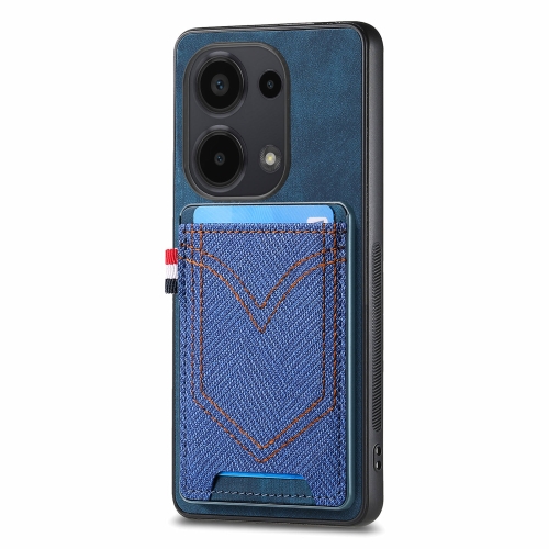 For Xiaomi Redmi Note 13 Pro 4G Denim Texture Leather Skin Phone Case with Card Slot(Blue) hotel living room wood frame luggage rack design pu leather