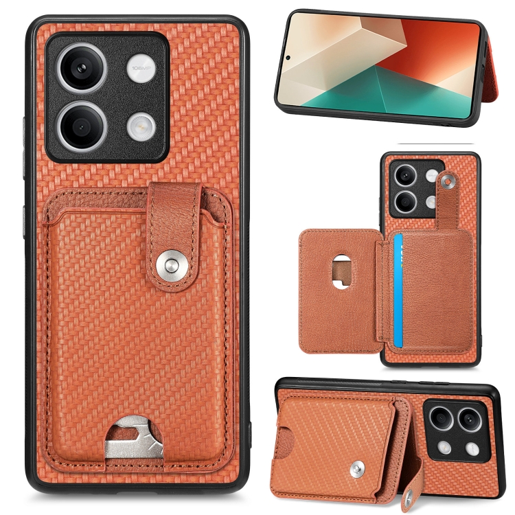 

For Xiaomi Redmi Note 13 Card Wallet Kickstand Back Phone Case with Tool Knife(Brown)