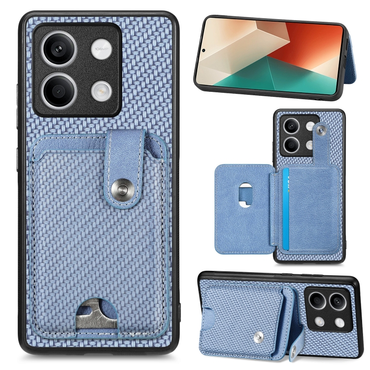 

For Xiaomi Redmi Note 13 Card Wallet Kickstand Back Phone Case with Tool Knife(Blue)
