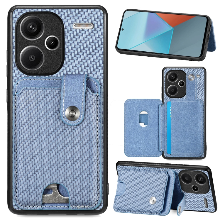 

For Xiaomi Redmi Note 13 Pro+ Card Wallet Kickstand Back Phone Case with Tool Knife(Blue)