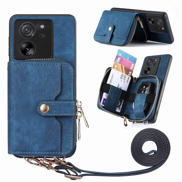 

For Xiaomi 13T / 13T Pro Crossbody Multi-function Zipper Wallet Phone Case(Blue)