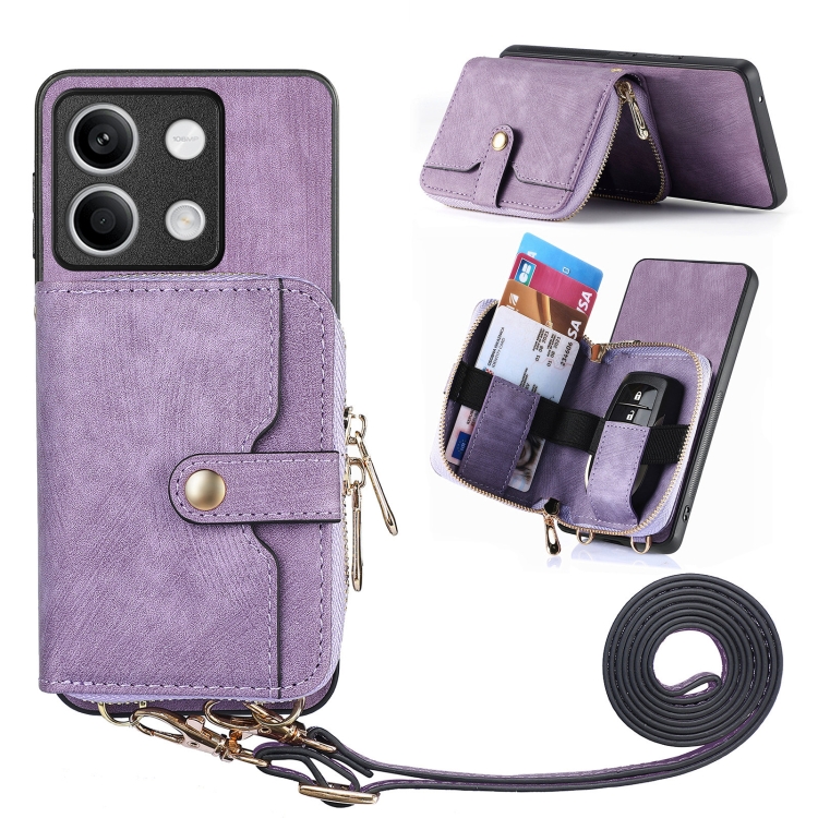 

For Xiaomi Redmi Note 13 Crossbody Multi-function Zipper Wallet Phone Case(Purple)