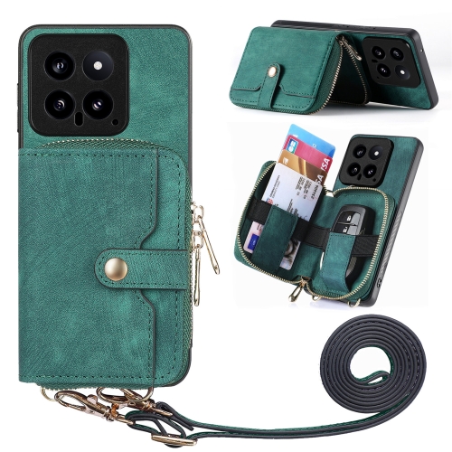 

For Xiaomi 14 Crossbody Multi-function Zipper Wallet Phone Case(Green)