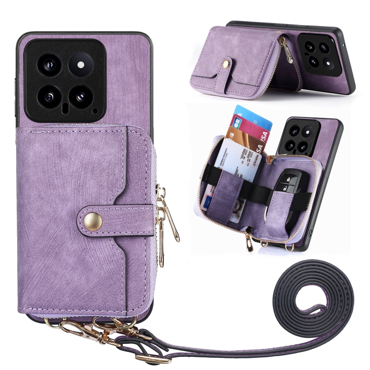 

For Xiaomi 14 Crossbody Multi-function Zipper Wallet Phone Case(Purple)